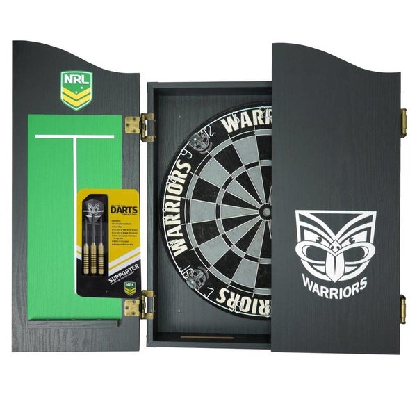 New Zealand NZ Warriors NRL Dart Board and Cabinet Set Carousel 1