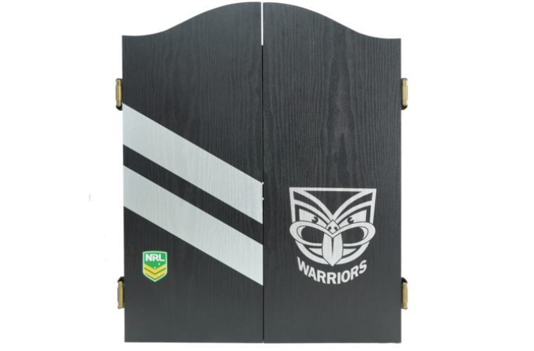 New Zealand NZ Warriors NRL Dart Board and Cabinet Set Carousel 2