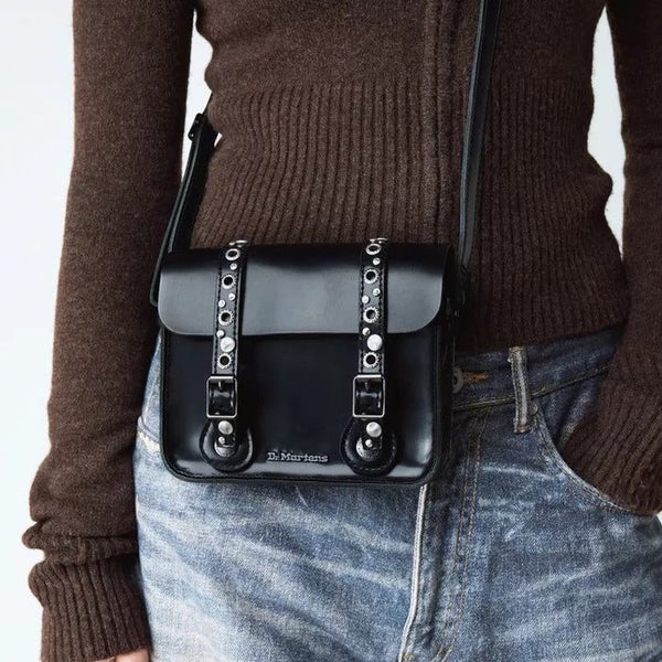 Dr Martens 7 Inch HDW Hardware Leather Cross Body Satchel Black Carousel 2