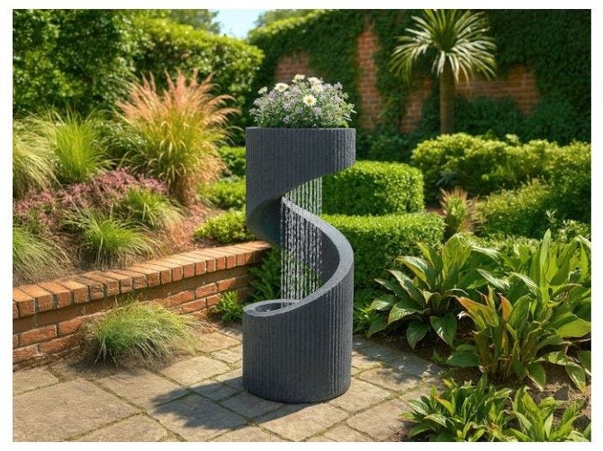 Basel Cement Spiral Water Feature with Pump & Lig… Carousel 1