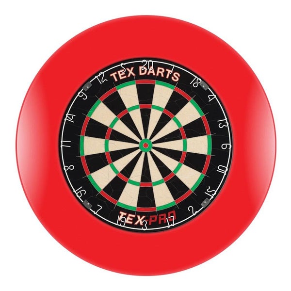TEX Pro Genuine Bristle Dart Board + RED Dartboard Surround + Darts Carousel 1
