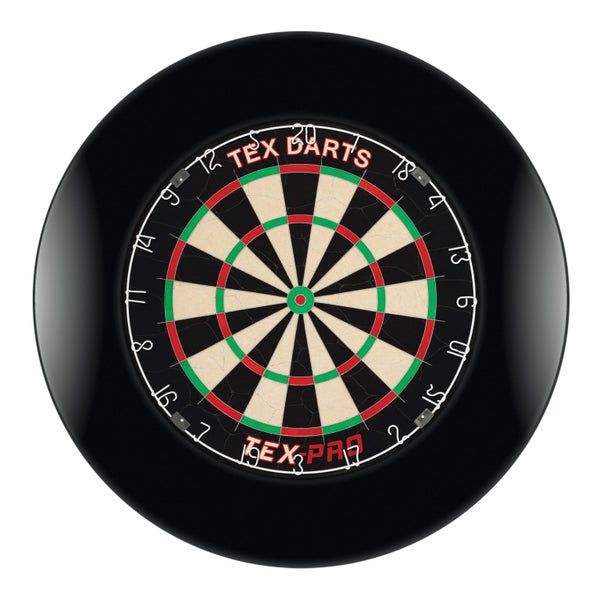 TEX Pro Genuine Bristle Dart Board + Black Dartboard Surround + Darts Carousel 1