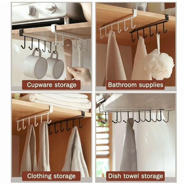4 Piece Metal 6 Hook Mug Rack Hanging Wardrobe Kitchen Organizer Coffee Tea Carousel 2