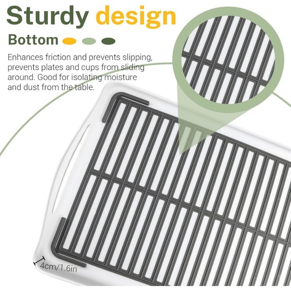 2Pcs Non Slip Food Serving Tray with Handles, 16.5"x11.4" White Platters fo Carousel 2