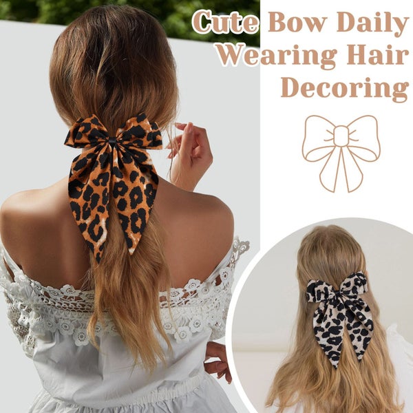 2PCS Leopard print Hair Bows for Women Big Ribbon Bows for Hair Long Tail B Carousel 5