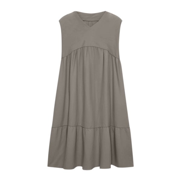 Sundress for Women Midi Solid Color V Neck Sleeveless Summer Dress with But Carousel 9