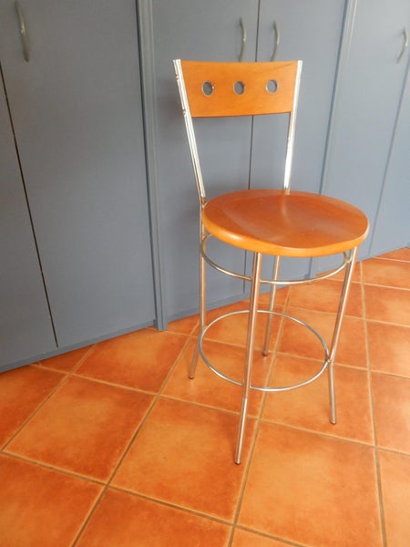 Bar stools x 4 quality stainless steel frame and rimu seat and backrest Carousel 2