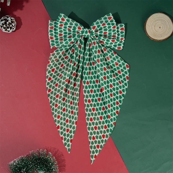 3PCS Christmas Hair Bows for Women Girls, Red Green Tassel Hair Ribbon Bowk Carousel 2