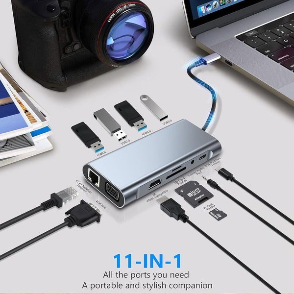USB C Multiport Hub, 11 in 1 Docking Station with 4K HDMI, VGA, 1000 RJ45 E Carousel 2