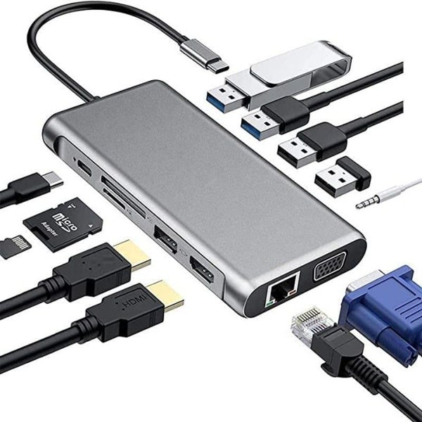 USB C Hub, 12-in-1 USB C Hub Multiport Adapter, with 4K HDMI, USB-C and 5-S Carousel 1