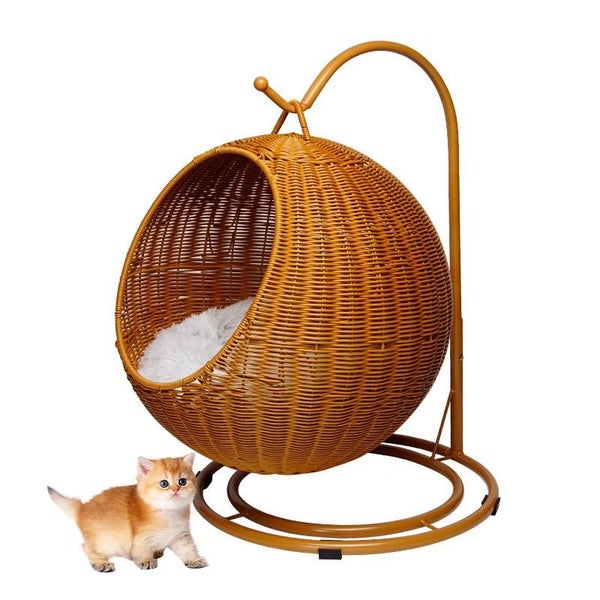 ZOOMIES Freestanding Hanging Cat Hammock - Brown Carousel 1