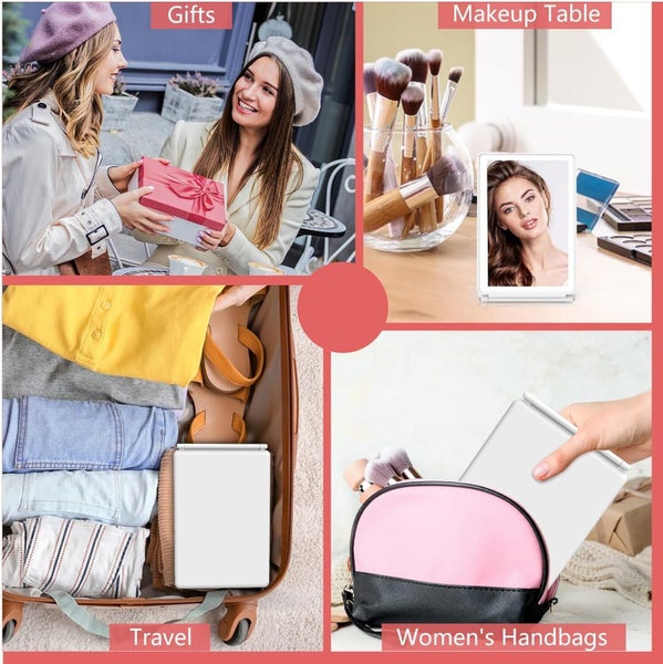 Travel Makeup Mirror, 3 Color Lighting Vanity Mirror, Rechargeable 1000mAh Carousel 7