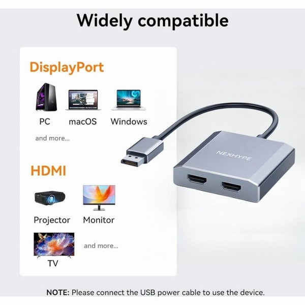 Displayport to Dual HDMI Adapter 4K60Hz for PC Laptop Graphics Card DP 1.2 Carousel 2