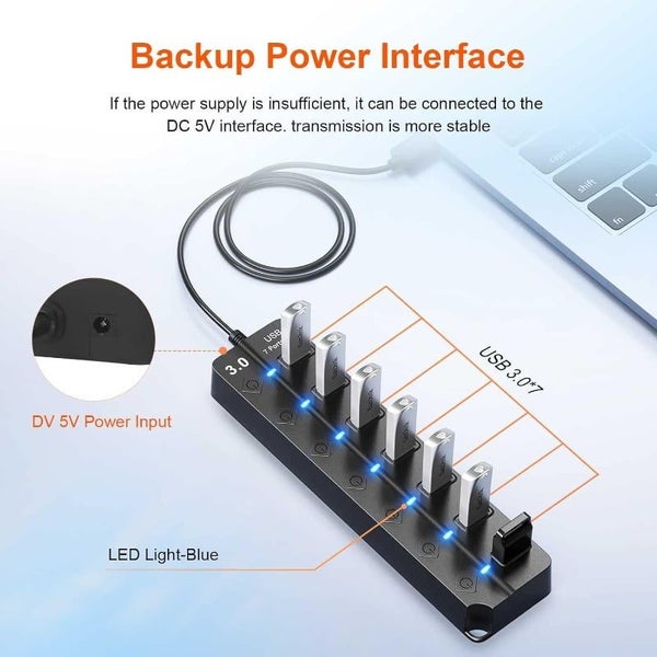 PC Multiport Adapter with 7 USB Ports, High-Speed ??3.0 USB Hub for Laptop/ Carousel 8