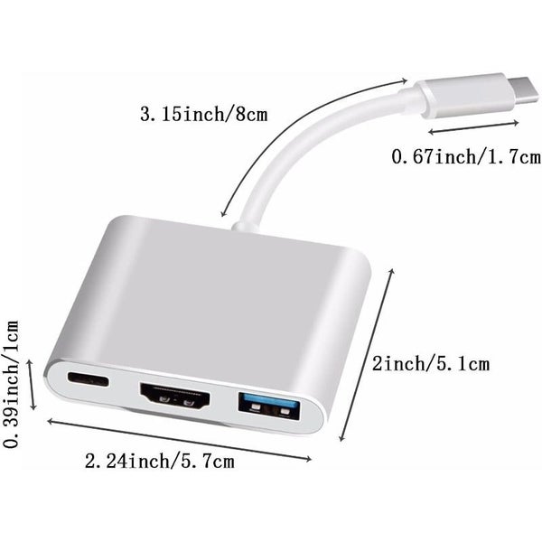 USB C Hub, 3 in 1 USB Type C Splitter Multiport Adapter to Adapter 4K 30Hz, Carousel 2