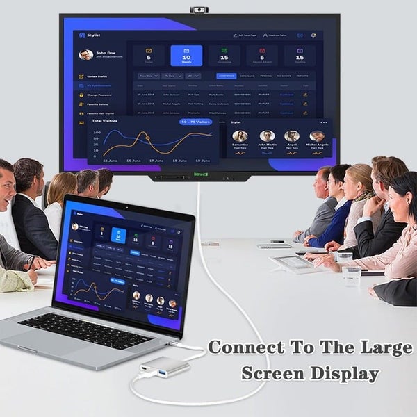 USB C Hub, 3 in 1 USB Type C Splitter Multiport Adapter to Adapter 4K 30Hz, Carousel 7