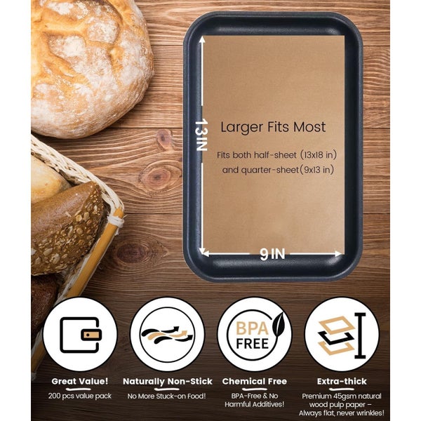 200Pcs Parchment Paper Sheets, 9x13 Inch Pre-Cut Parchment Paper For Baking Carousel 2