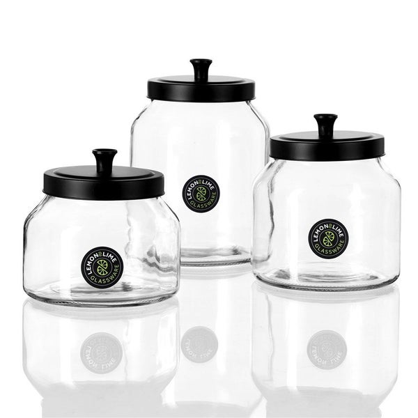 Lemon & Lime 2L 18cm Cosmo Glass Jar w Black Lid Food Kitchen Storage Display Carousel 5