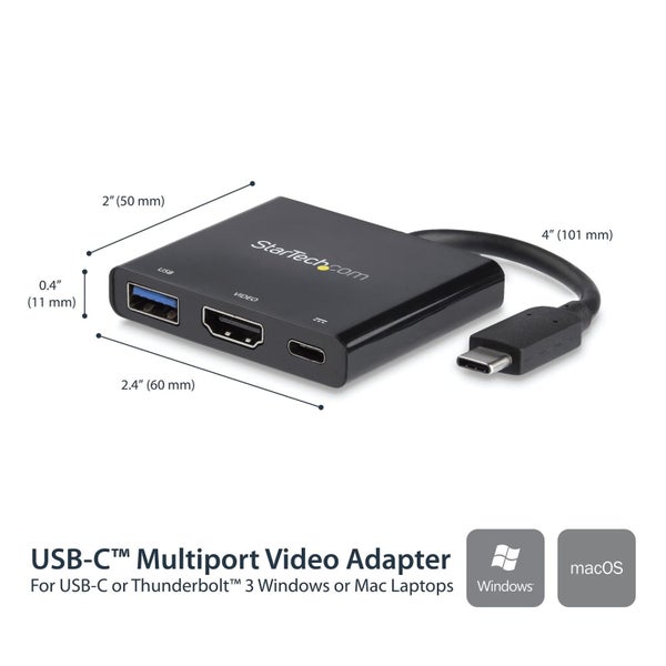Star Tech USB-C to 4K HDMI Adapter w USB 3.0 60W Power Delivery Dock for Laptop Carousel 2