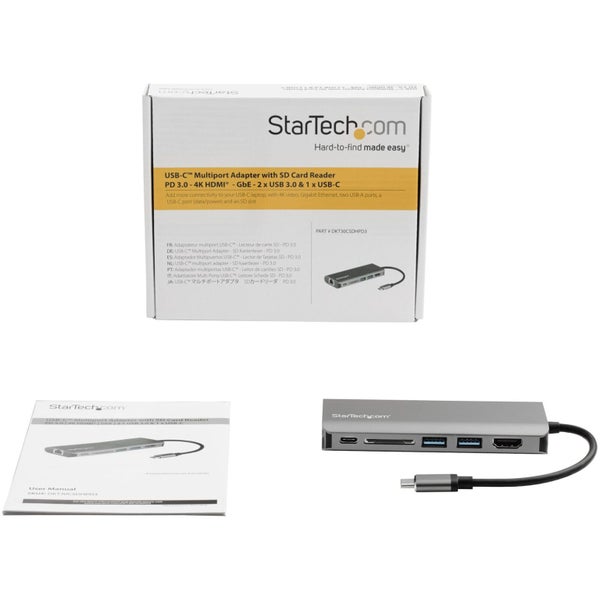 Star Tech USB-C Multiport Adapter to 4K HDMI 3x USB 3.0 SD 60W Dock for Laptop Carousel 5