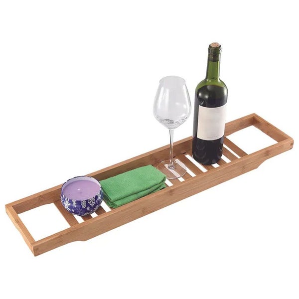 Bamboo 64x15cm Bath Caddy Over Tub Storage Organiser Holder Bathtub Tray Brown Carousel 1