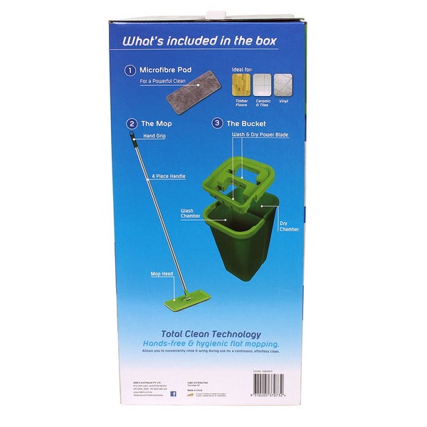 Sabco 110cm Clean Ease Flat Mop Wringer Set Dual Chamber Bucket Home Cleaning Carousel 6