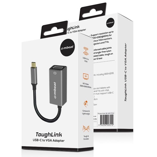 Mbeat ToughLink 15cm USB-C Male To VGA Female Adapter Cable Converter For Mac Carousel 7