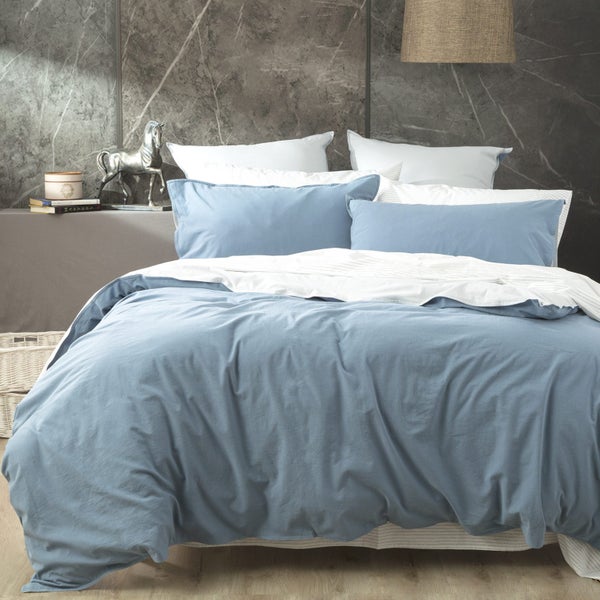 Renee Taylor Essentials 65cm European Pillowcase VT Stone Washed Reversible Blue Carousel 1