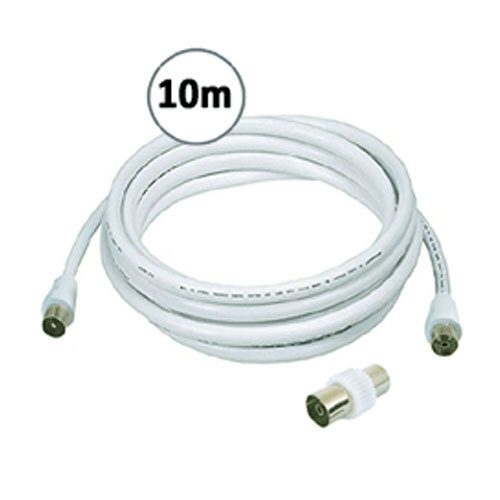 Sansai 10m M to Male Antenna Flylead TV Coaxial Cable w Female Adaptor White Carousel 2
