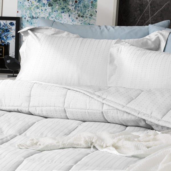Ddecor Home Binary Super King Bed Comforter Set 500TC Cotton Jacquard White Carousel 2
