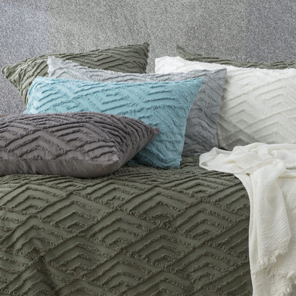 Revive Living Chevvy Slate 65cm Cotton European Pillowcase Home Chenille Tufted Carousel 4