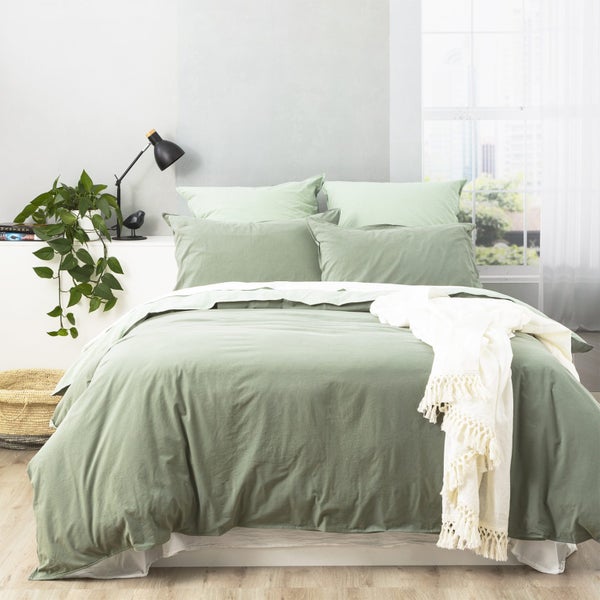Renee Taylor Essentials Super King Quilt Cover Stone Washed Reversible Juniper Carousel 1