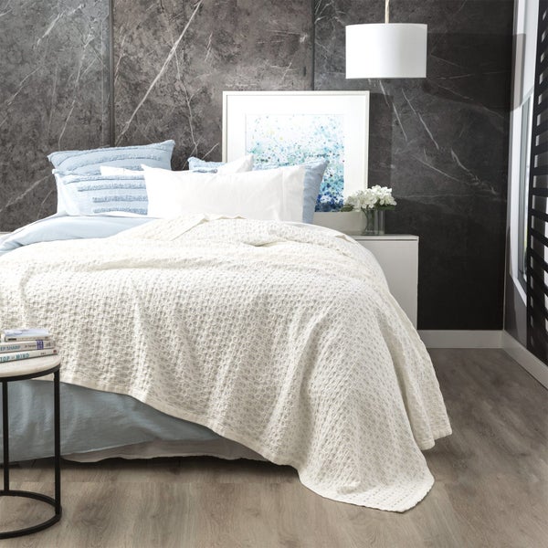 Renee Taylor Lexico Queen King Waffle Blanket 480GSM Cotton Home Bedding WHT Carousel 1