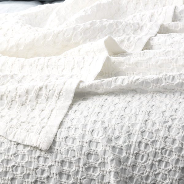 Renee Taylor Lexico Queen King Waffle Blanket 480GSM Cotton Home Bedding WHT Carousel 2