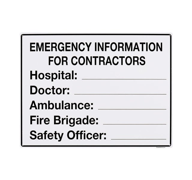 Emergency Information For Contractors 450x600mm Sign Polypropylene Mountable Carousel 1