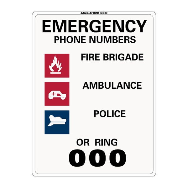 Emergency Phone Numbers 225x300mm Safety Sign Polypropylene Wall Door Mountable Carousel 1