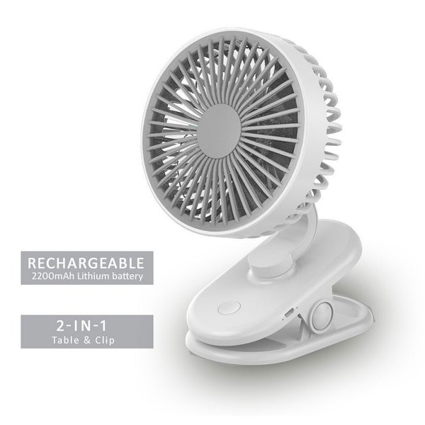 Sansai Portable USB Rechargeable Clip On Desktop Travel Desk Table Fan White Carousel 2