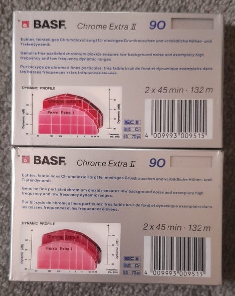 2 x BASF Chrome Extra II 90min Type II Blank Audio Cassette Tapes (new/sealed) Carousel 2