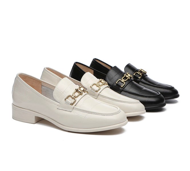 EVERAU(R) Women Leather Gold Buckle Embossed Low Block Heel Loafers Katia Carousel 2