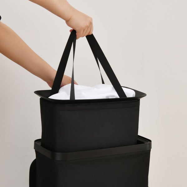 Sherwood Voyager Slim Laundry Hamper 40L Faux Linen 22x39x67cm Black Carousel 2