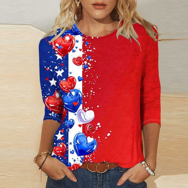 4th of July Shirts for Women Summer Casual 3/4 Length Sleeve Independence D Carousel 1