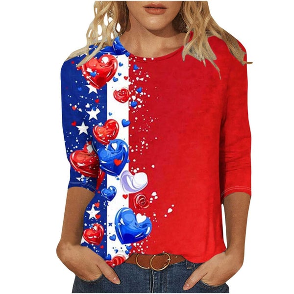 4th of July Shirts for Women Summer Casual 3/4 Length Sleeve Independence D Carousel 2