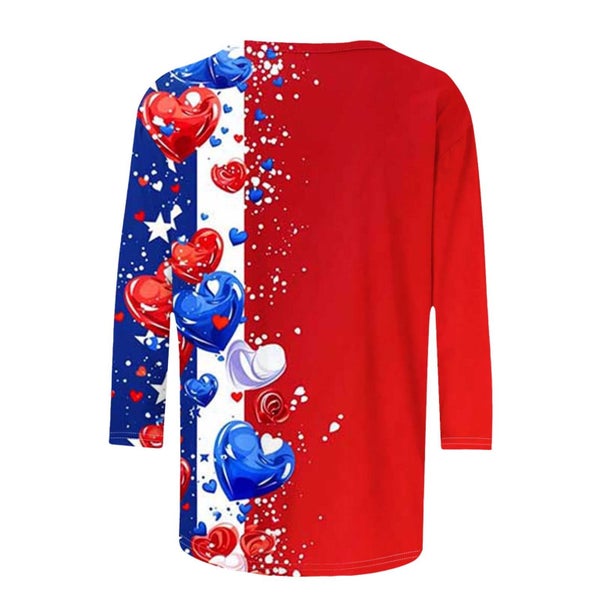4th of July Shirts for Women Summer Casual 3/4 Length Sleeve Independence D Carousel 5
