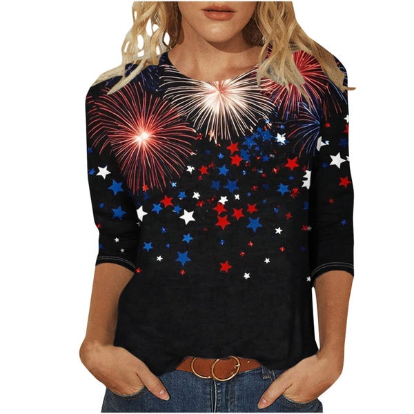 4th of July Shirts for Women Summer Casual 3/4 Length Sleeve Independence D Carousel 2
