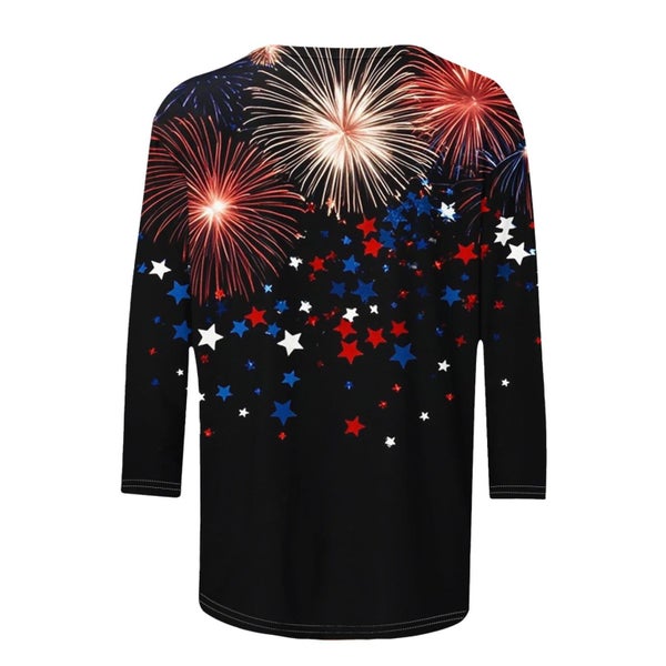 4th of July Shirts for Women Summer Casual 3/4 Length Sleeve Independence D Carousel 5