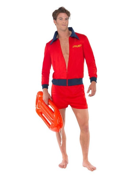 Lifeguard Costume Mens Red Jacket and Shorts Carousel 1