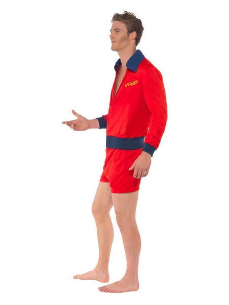 Lifeguard Costume Mens Red Jacket and Shorts Carousel 2