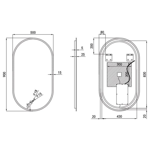 Vogue Frameless LED Mirror Oval - 500mm x 900mm Carousel 3