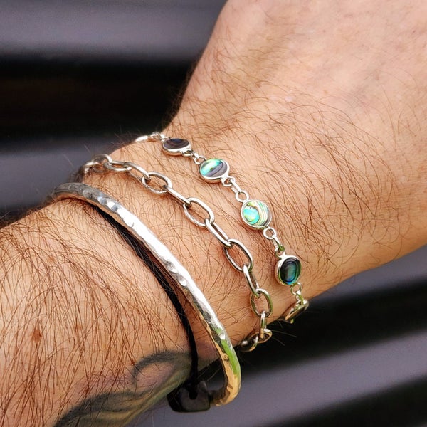 Solid 925 Sterling Silver & Natural Paua Handmade Chain Bracelet Carousel 2