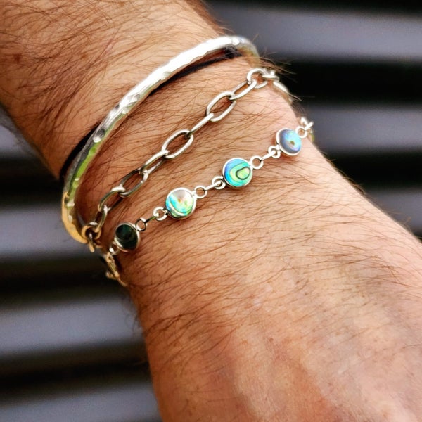 Solid 925 Sterling Silver & Natural Paua Handmade Chain Bracelet Carousel 3